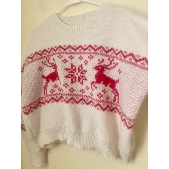 Shein Women's Sweater Size L Red Reindeer Cream Cropped - Picture 2 of 6